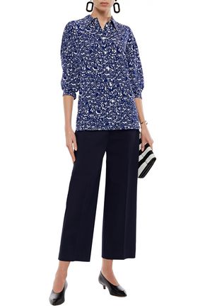 Marni Printed Silk-crepe Shirt In Indigo