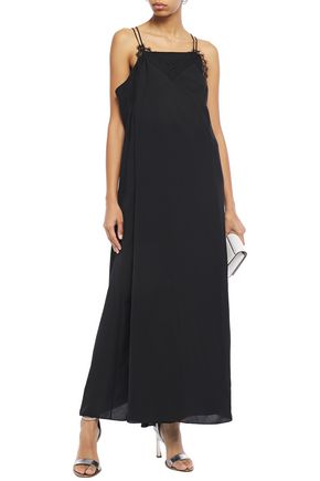 Shop Maison Margiela Lace-trimmed Crepe Maxi Dress In Black