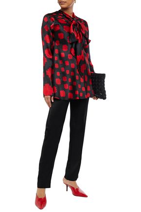 Marni Pussy-bow Printed Satin-crepe Top In Black