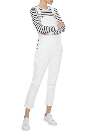 Frame Le Garcon Cropped Denim Overalls In White