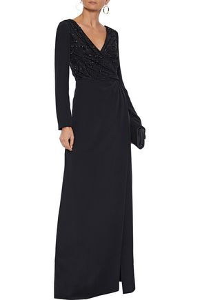 EMILIO PUCCI WRAP-EFFECT EMBELLISHED SILK CREPE DE CHINE GOWN,3074457345622048611