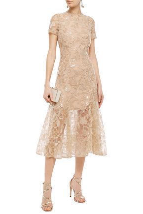 Costarellos Embellished Tulle Midi Dress In Gold
