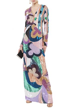 Emilio Pucci Embellished Sequined Silk-chiffon Gown In Light Blue ...