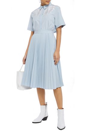 maje rivers embroidered dress Maje Rivers Cutout Pleated Embroidered Poplin Midi Dress In Sky Blue