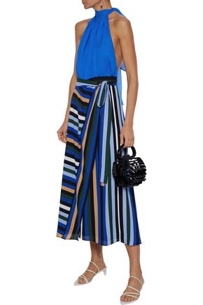 Click to view more detailed imagery on our partner's website Emilio Pucci Jersey-paneled Silk-chiffon Halterneck Bodysuit In Azure