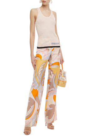 Emilio Pucci Jacquard-trimmed Ribbed Knit Tank In Peach