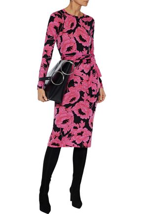Diane Von Furstenberg Gabel Belted Leopard-print Merino Wool Dress In Pink