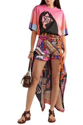 Chloé Woman Asymmetric Printed Silk-satin Shorts Multicolor
