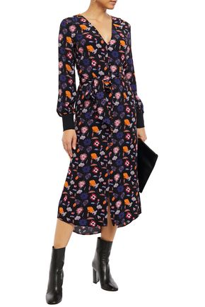 BA&SH MALNY BELTED FLORAL-PRINT CREPE MIDI DRESS,3074457345622049612