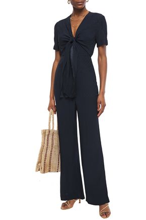 SANDRO DUCKIE KNOTTED CRINKLED SATIN-JACQUARD JUMPSUIT,3074457345622140356