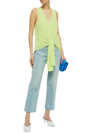 Cinq À Sept Aisha Tie-front Neon Crepe Top In Lime Green