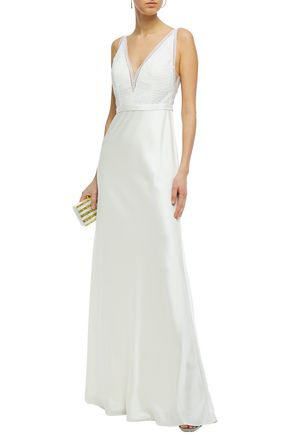 CATHERINE DEANE MANDY LACE-PANELED SATIN GOWN,3074457345622112555