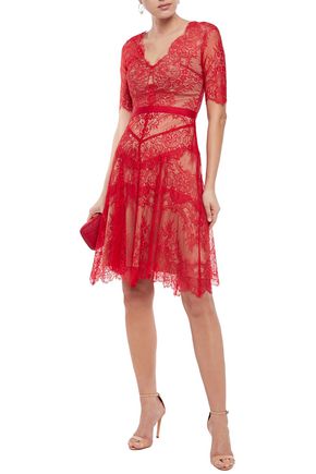 Catherine Deane Neroli Grosgrain-trimmed Chantilly Lace Dress In Red