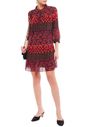 Anna Sui Ruffled Printed Georgette Shirt Dress In Brick