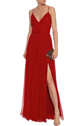 Carolina Herrera Pleated Silk Gown In Red