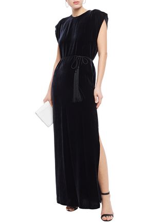 Shop Nili Lotan Lillian Belted Velvet Maxi Dress In Midnight Blue