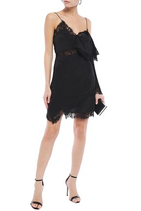 Iro Haven Chantilly Lace-trimmed Silk Crepe De Chine Mini Dress In Black