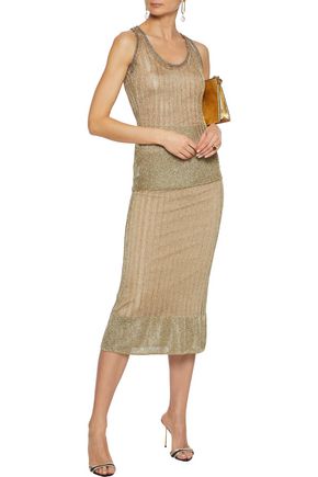 HERVE LEGER RIBBED METALLIC OPEN-KNIT TOP,3074457345622344257