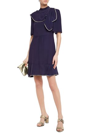See By Chloé Gathered Silk Crepe De Chine Mini Dress In Navy