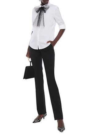Red Valentino Point D'esprit-trimmed Cotton Oxford And Poplin Shirt In White