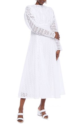 Shop By Malene Birger Flared Gathered Broderie Anglaise Cotton Midi Dress In White