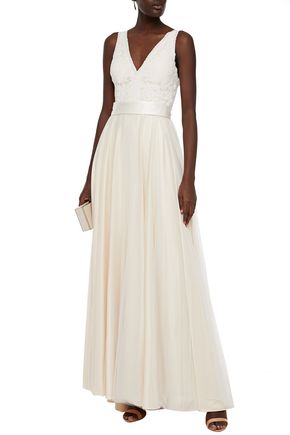 CATHERINE DEANE SATIN-TRIMMED EMBROIDERED TULLE GOWN,3074457345622285182