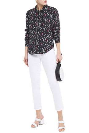 Shop 7 For All Mankind Floral-print Twill Shirt In Black