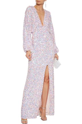 Retroféte Camille Sequined Chiffon Maxi Dress In Baby Pink