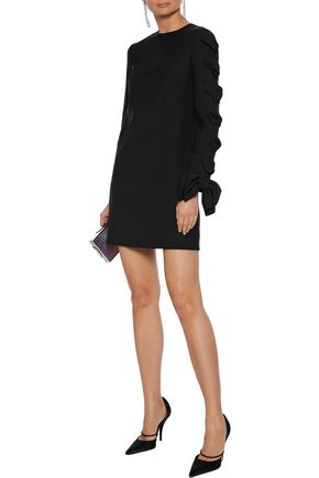Shop Valentino Bow-embellished Wool-cady Mini Dress In Black