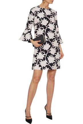 VALENTINO FLORAL-PRINT WOOL AND SILK-BLEND CADY MINI DRESS,3074457345622354151