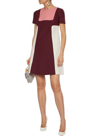 VALENTINO COLOR-BLOCK WOOL AND SILK-BLEND CADY MINI DRESS,3074457345622365810