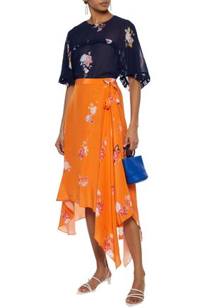Preen Line Blake Ruffle-trimmed Floral-print Georgette Top In Navy