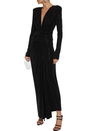 Alexandre Vauthier Crystal-embellished Ruched Stretch-jersey Gown In Black