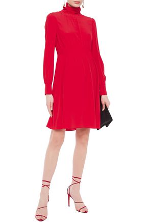 Shop Valentino Pintucked Silk Crepe De Chine Mini Dress In Red