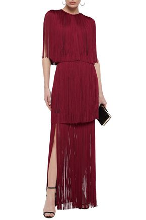 HERVE LEGER TIERED FRINGED BANDAGE GOWN,3074457345622414882