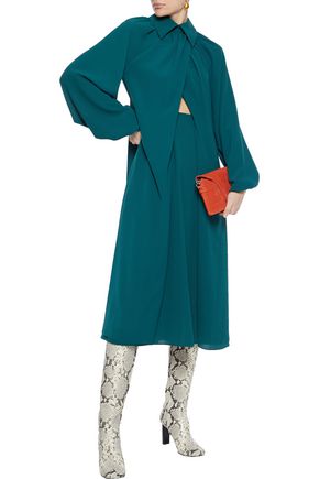 Emilia Wickstead Leonie Crossover Cutout Crepe Midi Dress In Emerald