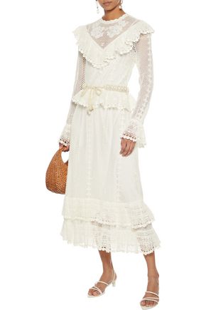 Click to view more detailed imagery on our partner's website Zimmermann Allia Belted Ruffled Crocheted Maxi Dress In Ivory
