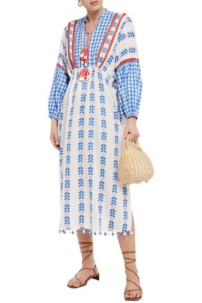 DODO BAR OR MIGUEL BRODERIE ANGLAISE-TRIMMED EMBROIDERED COTTON-GAUZE KAFTAN,3074457345622556913