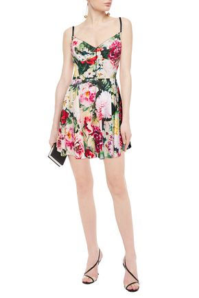 Click to view more detailed imagery on our partner's website Dolce & Gabbana Ponte-paneled Floral-print Cotton-blend Poplin Mini Dress In Pastel Pink