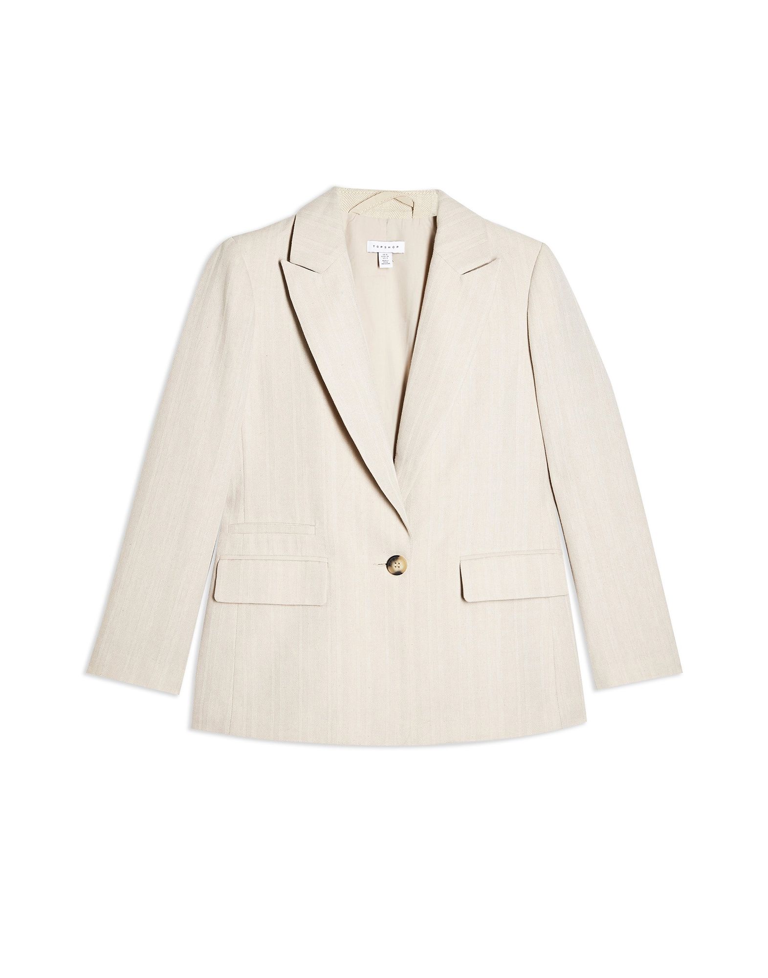 《セール開催中》TOPSHOP レディース テーラードジャケット ベージュ 6 ポリエステル 73% / コットン 21% / リネン 6% BUTTON FASTENING SB BLAZER IN A HERRINGBONE LINEN