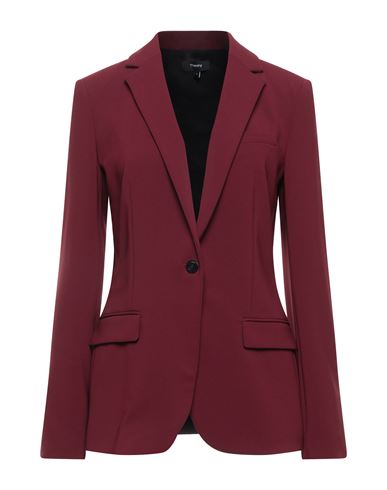Theory Woman Suit Jacket Burgundy Size 2 Triacetate, Polyester In Red
