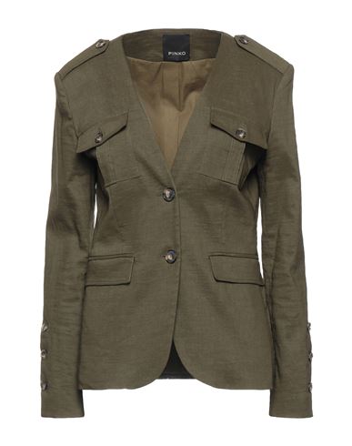 Woman Blazer Military green Size 10 Linen, Viscose, Elastane