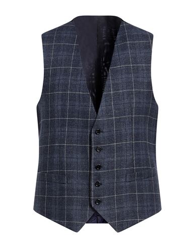 Paoloni Man Tailored Vest Midnight Blue Size 42 Virgin Wool, Linen