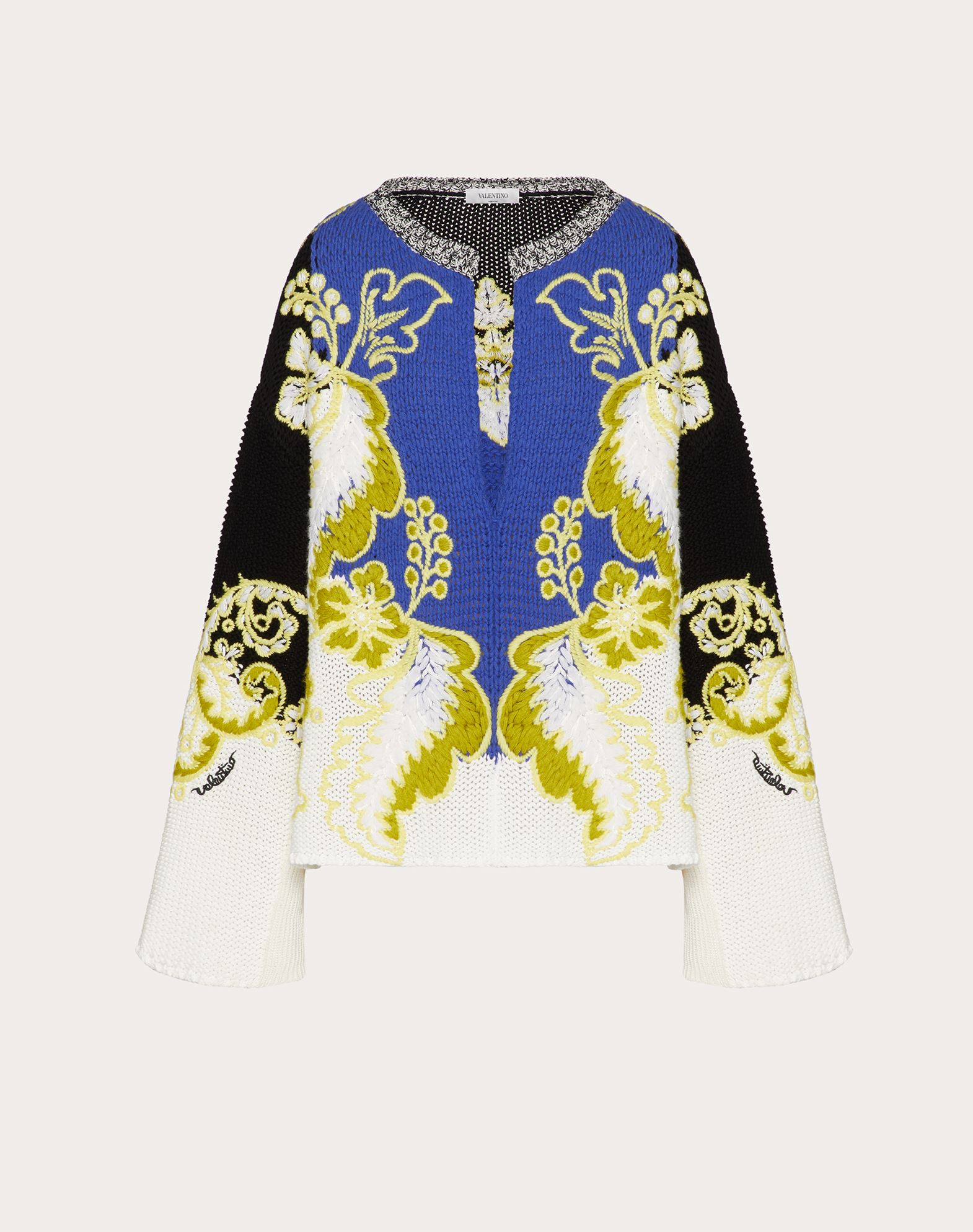 VALENTINO Cottons VALENTINO EMBROIDERED WOOL CASHMERE COTTON SWEATER