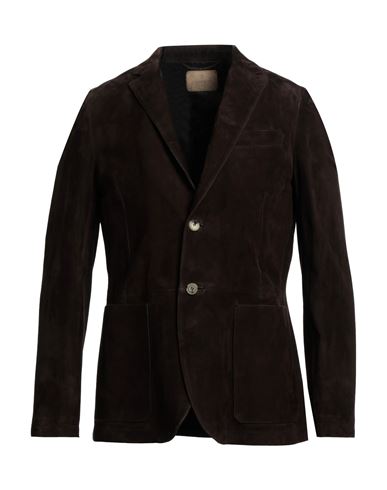 Ajmone Man Suit Jacket Dark Brown Size 42 Lambskin In Black