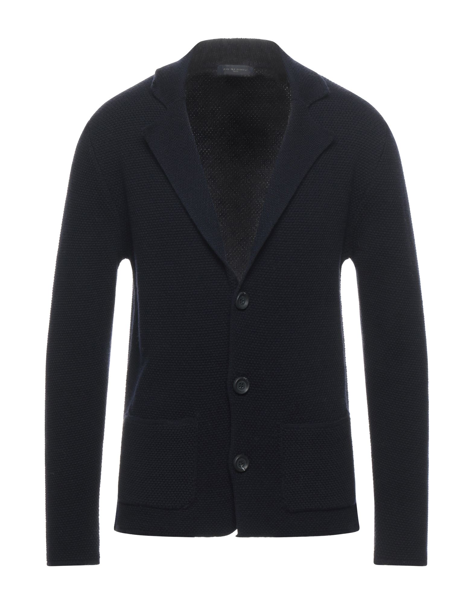 Daniele Fiesoli Man Cardigan Black Size Xl Virgin Wool In Dark Blue