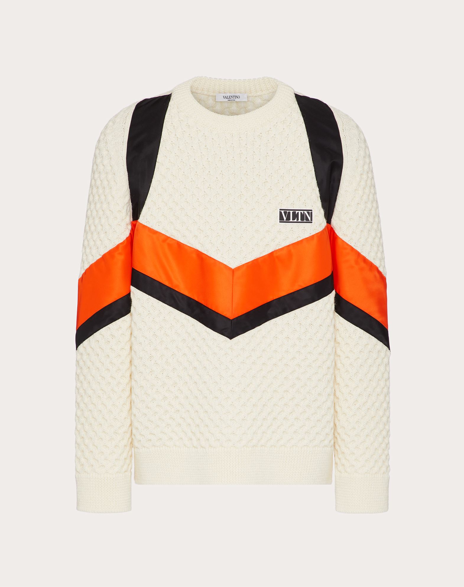 Click to view more detailed imagery on our partner's website Valentino Uomo Crewneck Wool Sweater With Vltn Tag Color Block In Ivory/multicolor