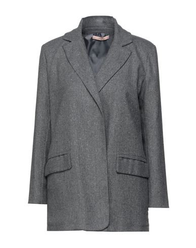 Paola Prata Woman Blazer Grey Size 12 Cotton, Polyester, Wool, Synthetic Fibers, Silk