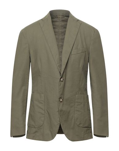 Brooksfield Man Blazer Military Green Size 40 Cotton, Linen, Elastane