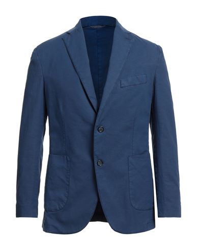 Brooksfield Man Blazer Blue Size 40 Cotton, Linen, Elastane